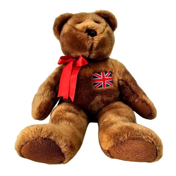 Ty 1999 Britannia Beanie Buddy Plush Brown Bear 13" Hand Made Pellet Bottom - Picture 3 of 9